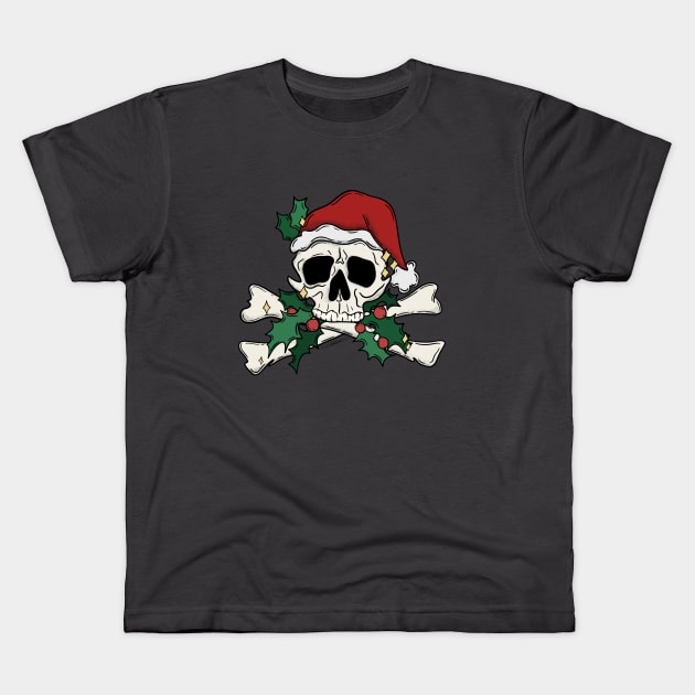 Holly Jolly Roger Kids T-Shirt by Skye Rain Art